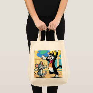 Tote Bag cat and mouse patterned