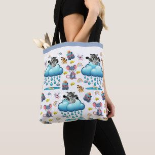 Tote Bag, Cat Dog Mice Rainbow Fish Bag