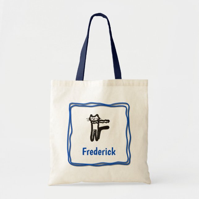 Tote Bag - Cat Letter F with Name in Frame (Front)
