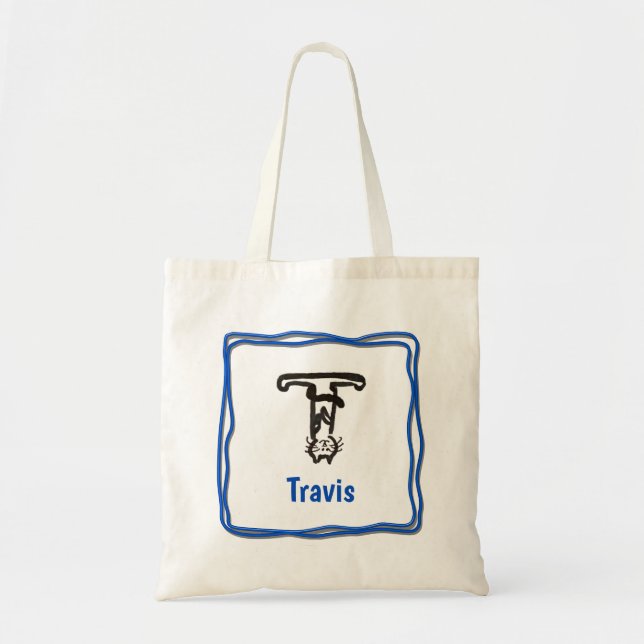 Tote Bag - Cat Letter T with Name in Frame (Front)