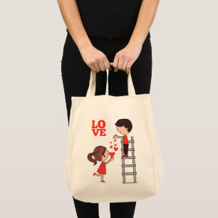 Tote Bag Couple Love Red Hearts