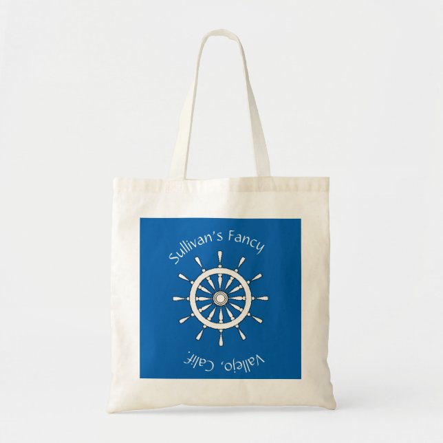 Tote Bag - Curved Text around Ship Anchor on Blue (Front)