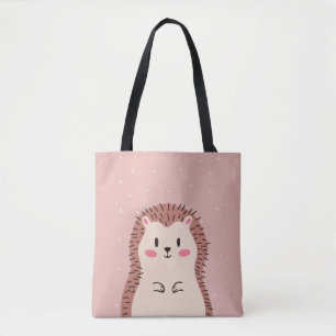 Tote Bag Cute Hedgehog Pink Polka Dot Woodland