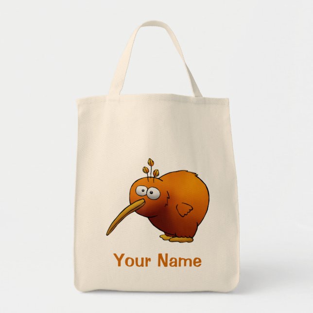 Tote Bag, Cute Kiwi Bird Cartoon, Use Your Name! Bag (Front)