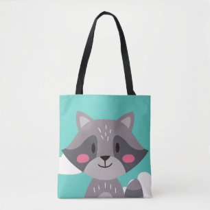Tote Bag Cute Racoon Teal Woodland Animal