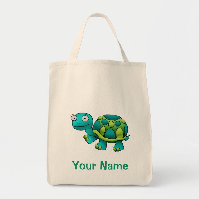 Tote Bag, Cute Tutle Cartoon, Use Your Name! (Front)