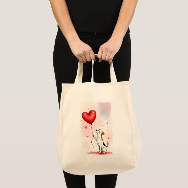 Tote Bag Dog Pink Hearts  (Front (Product))
