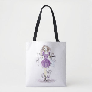 Tote Bag Fashion Girl Woman And Cat Shopping