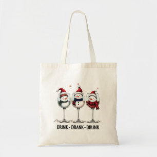 Tote Bag Funny Christmas Snowman Wine Glass