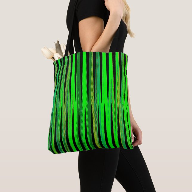 Tote Bag Green Stripe Pattern Shopping Gift Bag (Close Up)