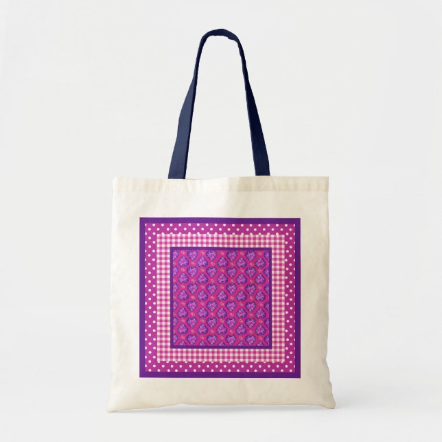 Tote Bag, Hearts and Flowers, Checks and Polka Dot (Front)