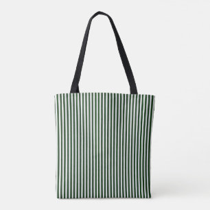 Tote Bag, Hunter Green & White Stripe Vertical Bag