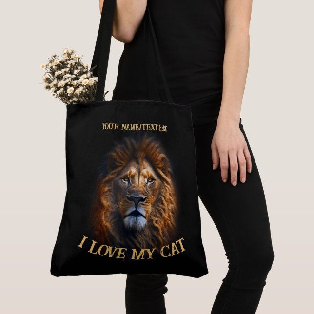 Tote Bag "I Love My Cat" Custom Personalised Text (Close Up)