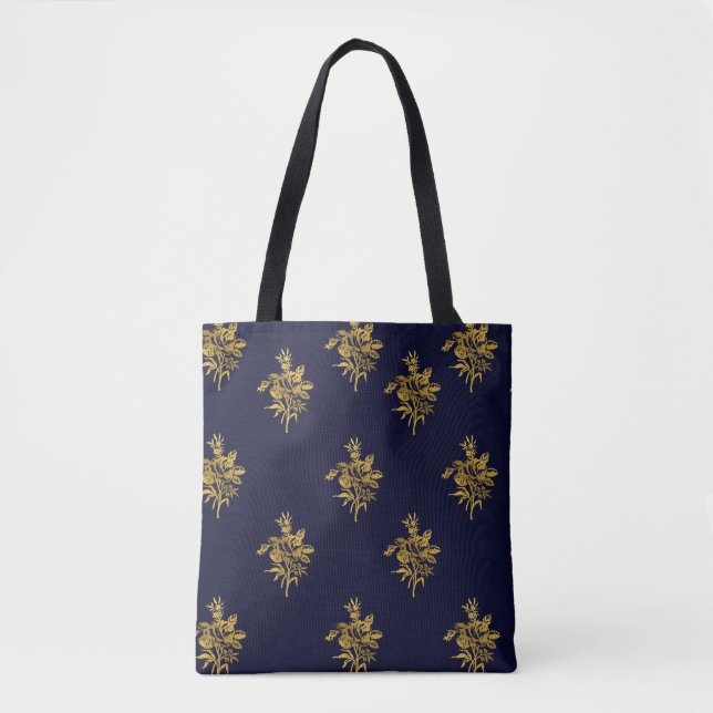 Tote Bag  in Dark Blue and Gold Colour (Front)