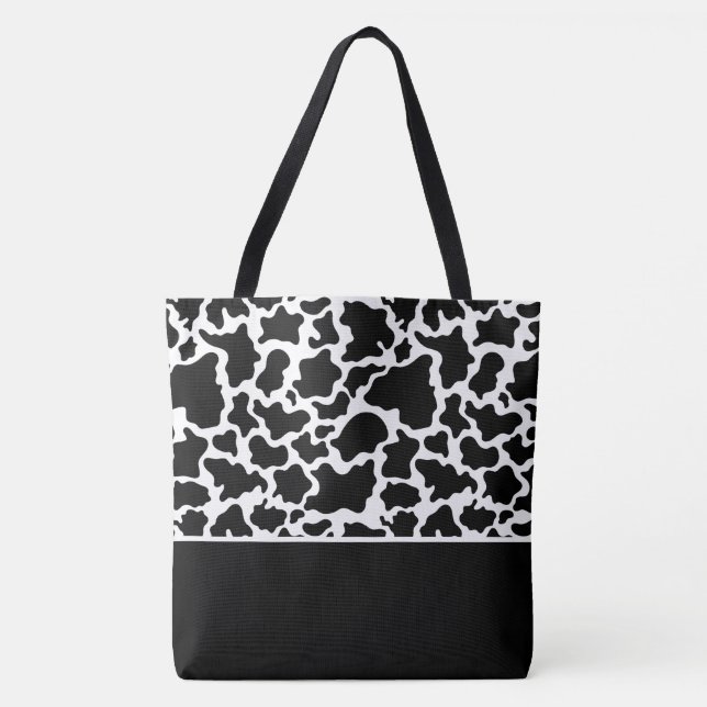 Tote Bag-Large Black & White Cow Spotted Print (Front)