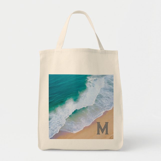 Tote Bag ocean wave surf design monogram gift (Front)