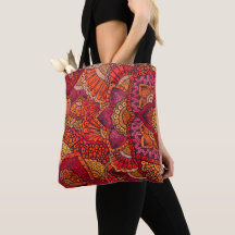 Tote bag pattern mehndi mandala orange