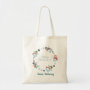 Tote Bag Personalised Snowman Wreath