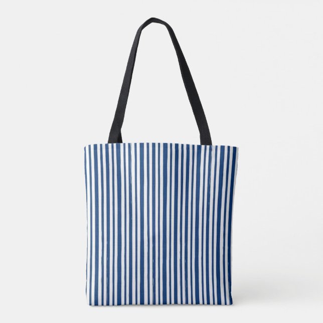 Tote Bag, Rugged Blue & White Stripe Vertical  Bag (Back)