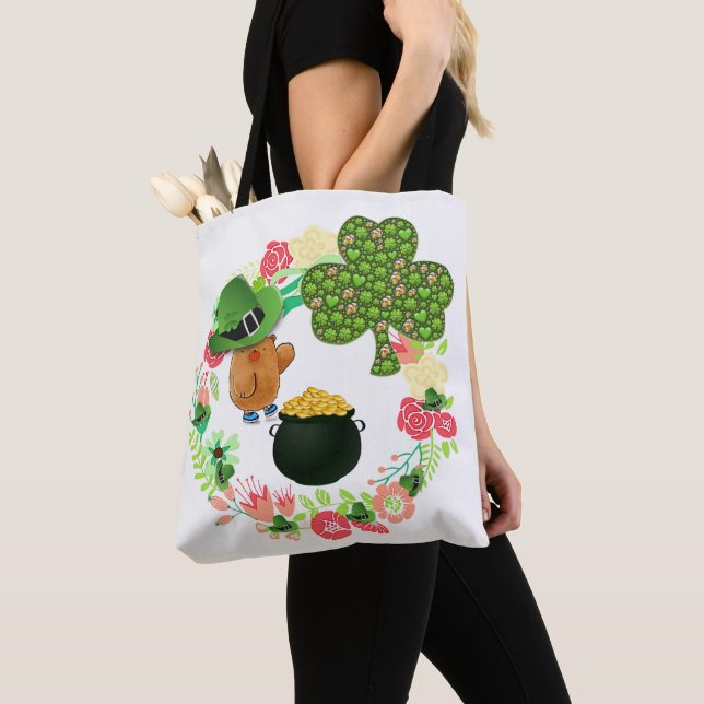 Tote Bag Saint Patrick's Day Teddy Bear Floral (Close Up)