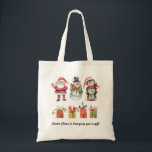 Tote Bag | Santa, Snowman & Penguin Christmas<br><div class="desc">Celebrate the season with this cheerful Christmas characters tote bag! Featuring a festive watercolor collage of Santa Claus, a snowman, playful penguins, and gifts, plus the message 'Santa Claus is bringing you a gift!', this canvas tote is full of holiday spirit. Ideal for carrying presents, holiday shopping, or brightening your...</div>