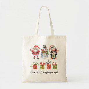 Tote Bag   Santa, Snowman & Penguin Christmas
