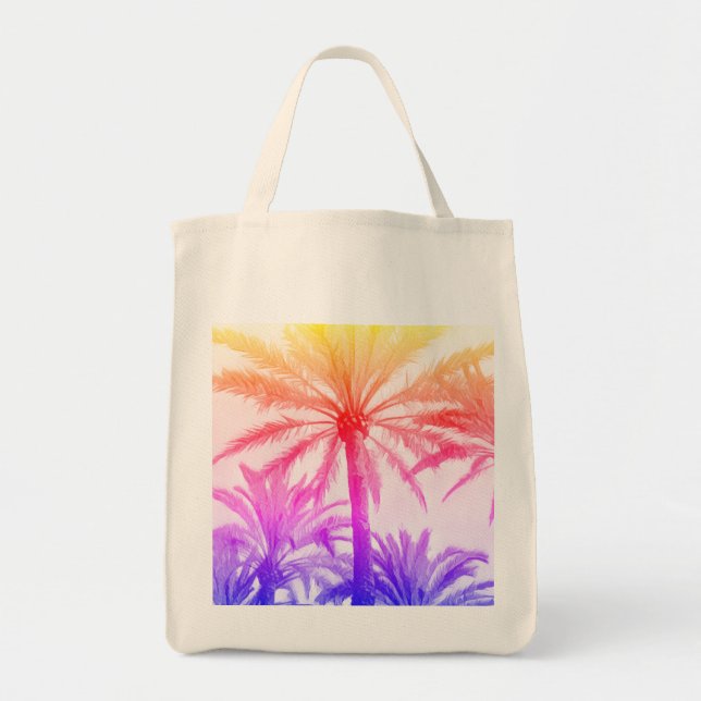 Tote Bag sunset vacation palm tree 80s pink purple (Front)