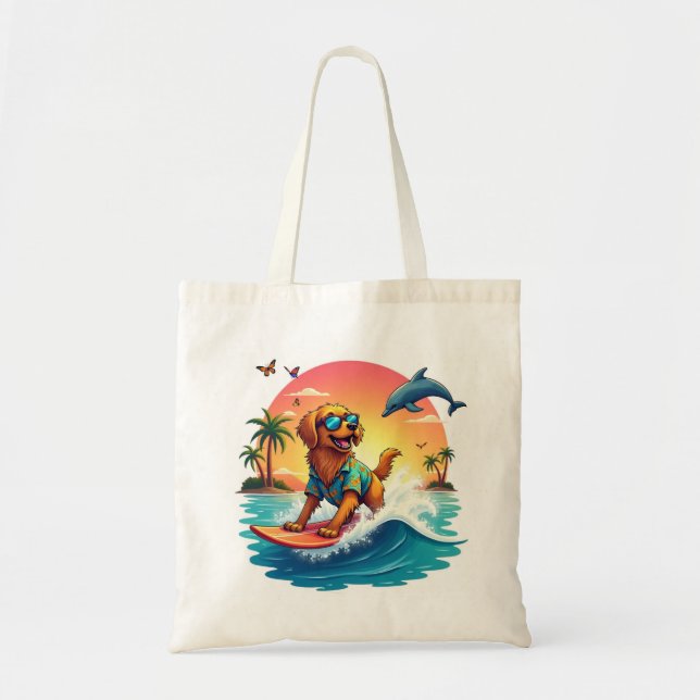 Tote Bag 🐶 Surf Dog Tropical Adventure Style (Front)