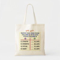 Tote bag with a quiz.