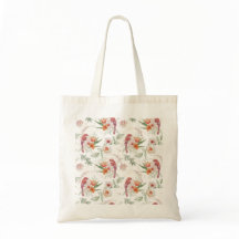 Tote Bag with Birds & Flowers in Beige