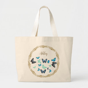 Tote Bag with Blue Butterflies & Floral design