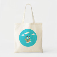 Tote Bag with Boat Pattern, Blue Sea, Peaceful