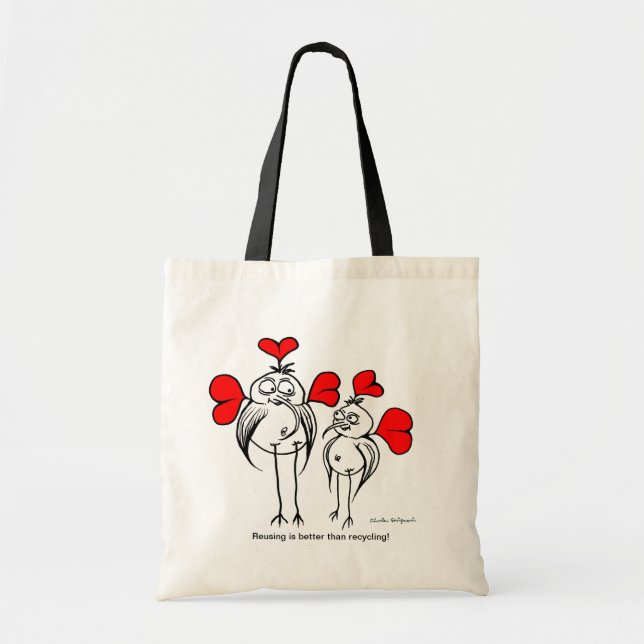 Tote bag with Cartoon and environmental slogan (Front)