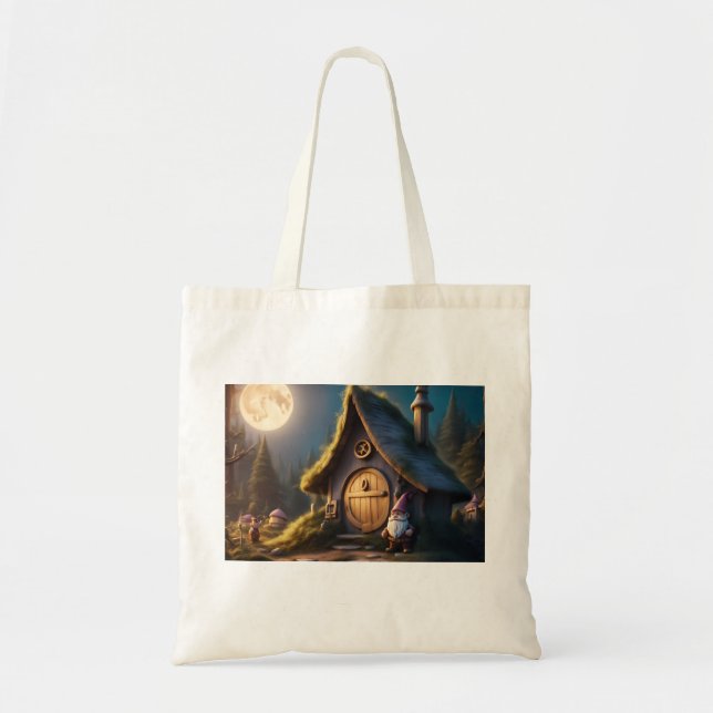 Tote bag with charming Gnome Cabin moon  (Front)
