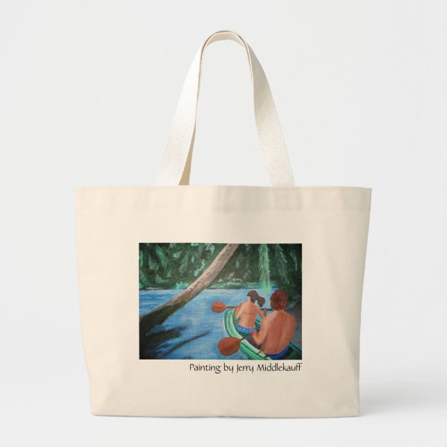 Tote bag with couple in canoe (Front)