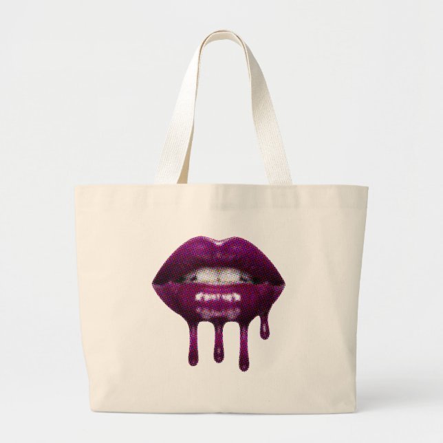 Tote Bag with dripping pixalated lip  (Front)