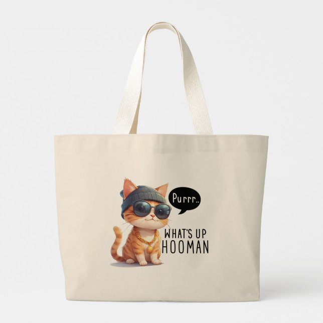 Tote Bag With Hipster Cat Design-Stay Humble (Back)