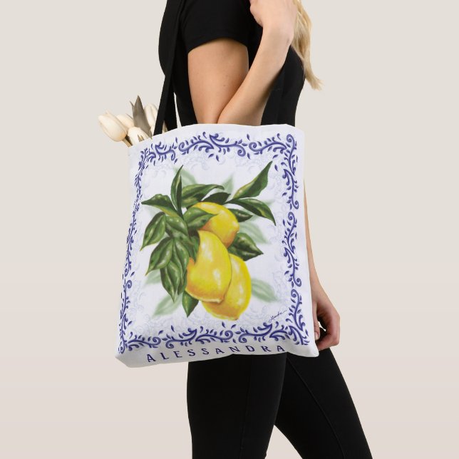 Tote Bag with Lemon Design (Close Up)