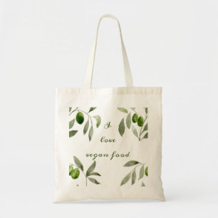 Tote bag with olives and I love vegan food design