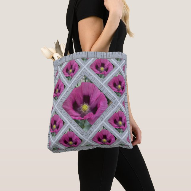 Tote Bag with Purple Poppies (Close Up)