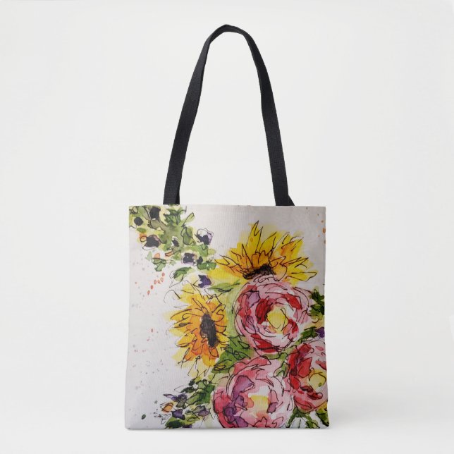 Tote Bag with Whimsical Floral Design (Front)