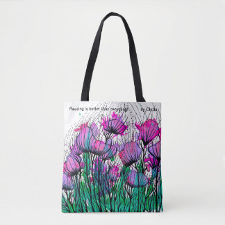 Tote bag with whimsical pink flowers