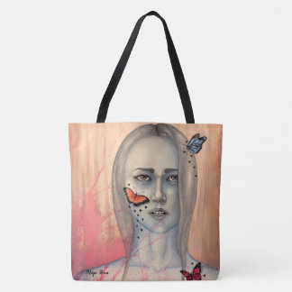 Tote Bag with Woman's face and Butterflies