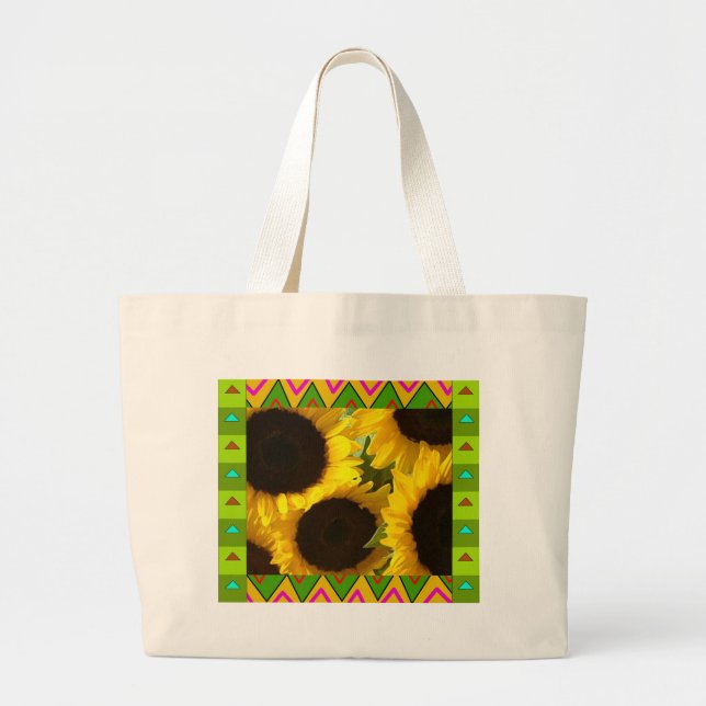 Tote Bag :: Yellow Sunflowers with artistic border (Front)