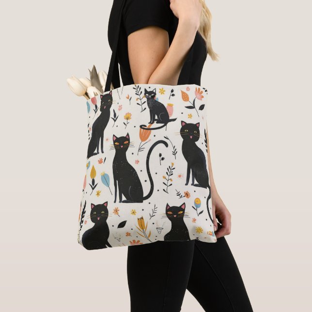Tote For Cat Lovers Black Cat Pattern Bag (Close Up)