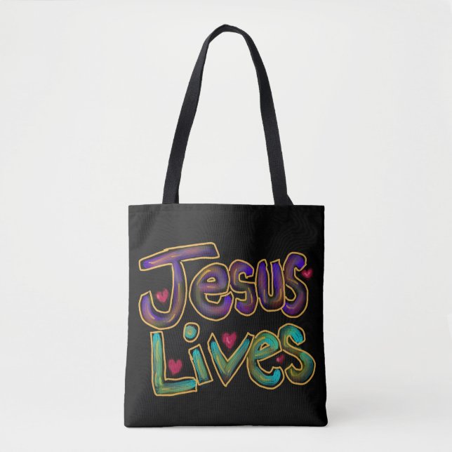 Tote “Jesus Lives” Christian Quote Bag (Front)