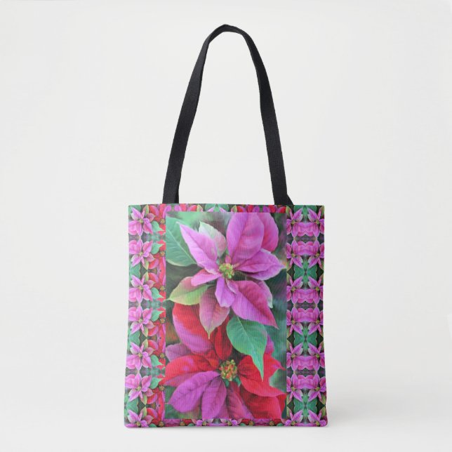 Tote - Pink & Red Poinsettias Bag (Front)
