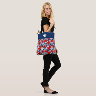 Tote Red White Blue Hibiscus Flowers Bag