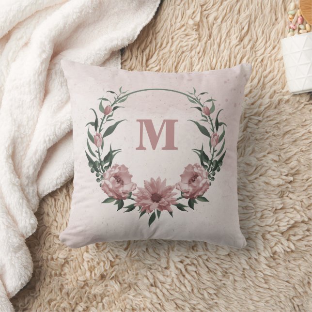 Tote romantic pink flowers & green leaves cushion (Blanket)