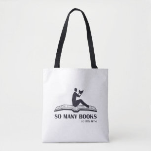 Tote - So many books so little time - male reading Bag